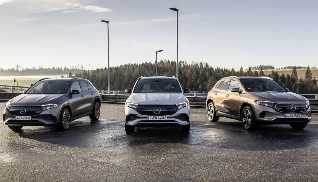 AVDUKET: Her er det første visuelle inntrykket av den nye elektriske SUV-en Mercedes EQA. AVDUKET: Her er det første visuelle inntrykket av den nye elektriske SUV-en Mercedes EQA.