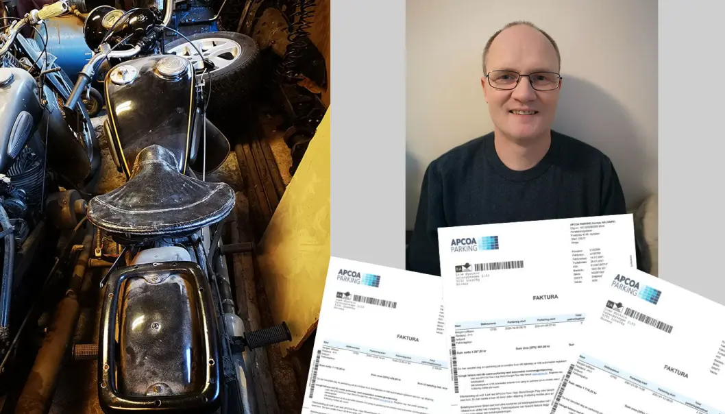 INGEN FORKLARING: Her står veteranmotorsykkelen i garasjen til Øystein Lone, slik den har gjort i 10 år, men P-kravene strømmer inn fra Flesland. INGEN FORKLARING: Her står veteranmotorsykkelen i garasjen til Øystein Lone, slik den har gjort i 10 år, men P-kravene strømmer inn fra Flesland.