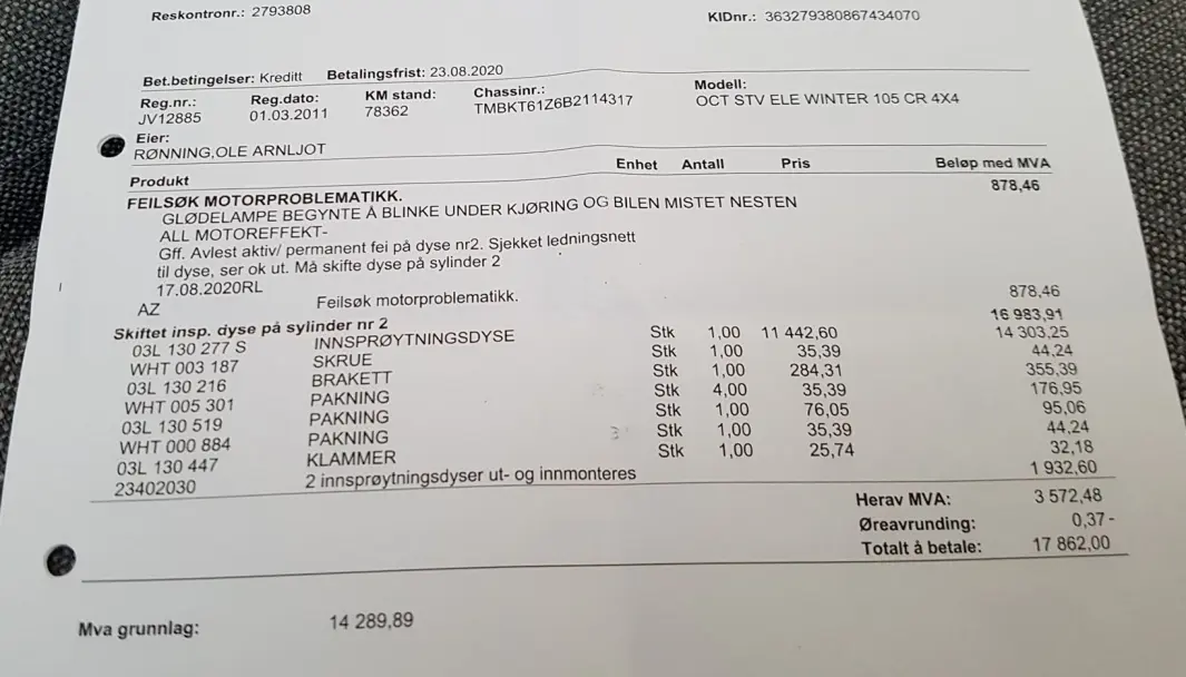 <span class="font-weight-bold" data-lab-font_weight_desktop="font-weight-bold">DYR DYSE:</span> En pris på over 14.000 kroner for en innsprøytingsdyse fikk Ole Arnljot Rønning til å stusse. <span class="font-weight-bold" data-lab-font_weight_desktop="font-weight-bold">DYR DYSE:</span> En pris på over 14.000 kroner for en innsprøytingsdyse fikk Ole Arnljot Rønning til å stusse.