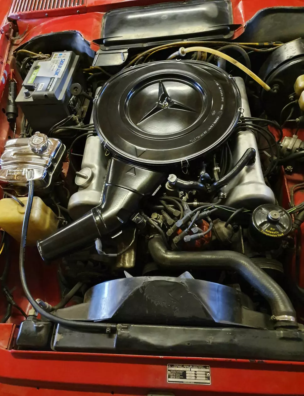 INDRE ORGANER: Slik ser det ut i brystkassa til Geir Schau – eller mer presist: under panseret på hans Mercedes 350 SL.