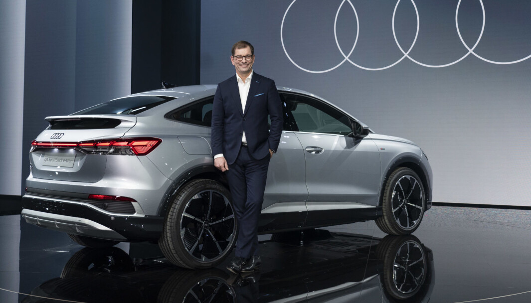 NØKKELEN TIL GEVINST: Audi-sjef Markus Duesmann foran nye Q4 Sportback e-tron. NØKKELEN TIL GEVINST: Audi-sjef Markus Duesmann foran nye Q4 Sportback e-tron.