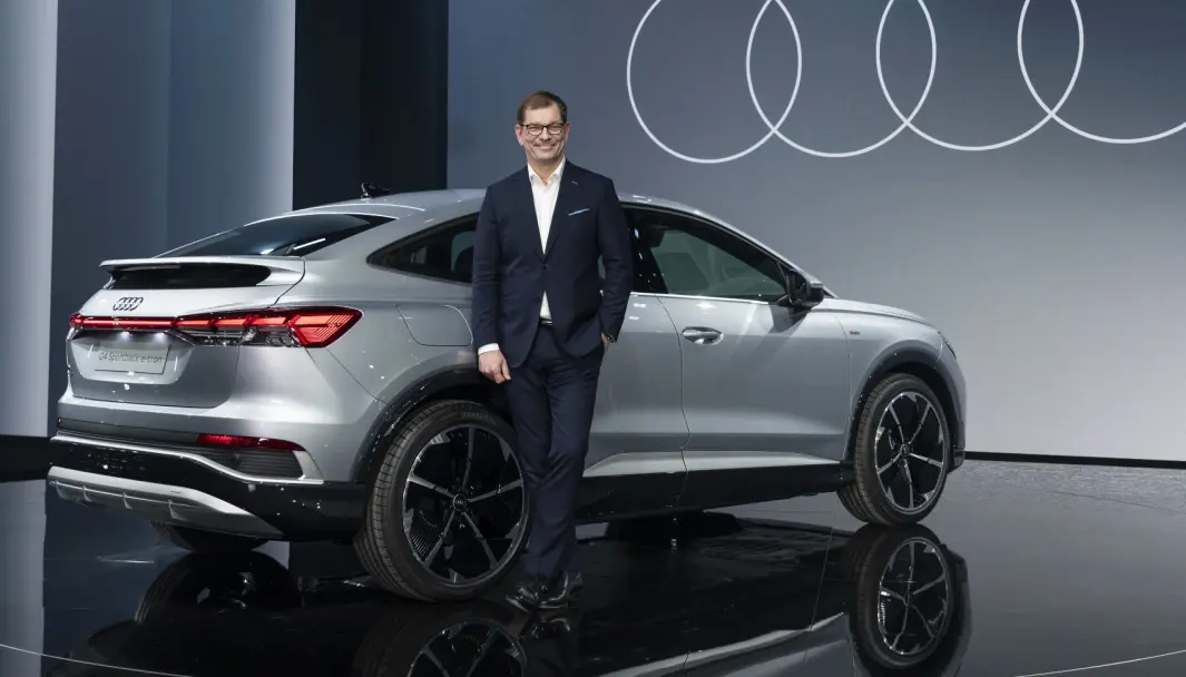 NØKKELEN TIL GEVINST: Audi-sjef Markus Duesmann foran nye Q4 Sportback e-tron. NØKKELEN TIL GEVINST: Audi-sjef Markus Duesmann foran nye Q4 Sportback e-tron.
