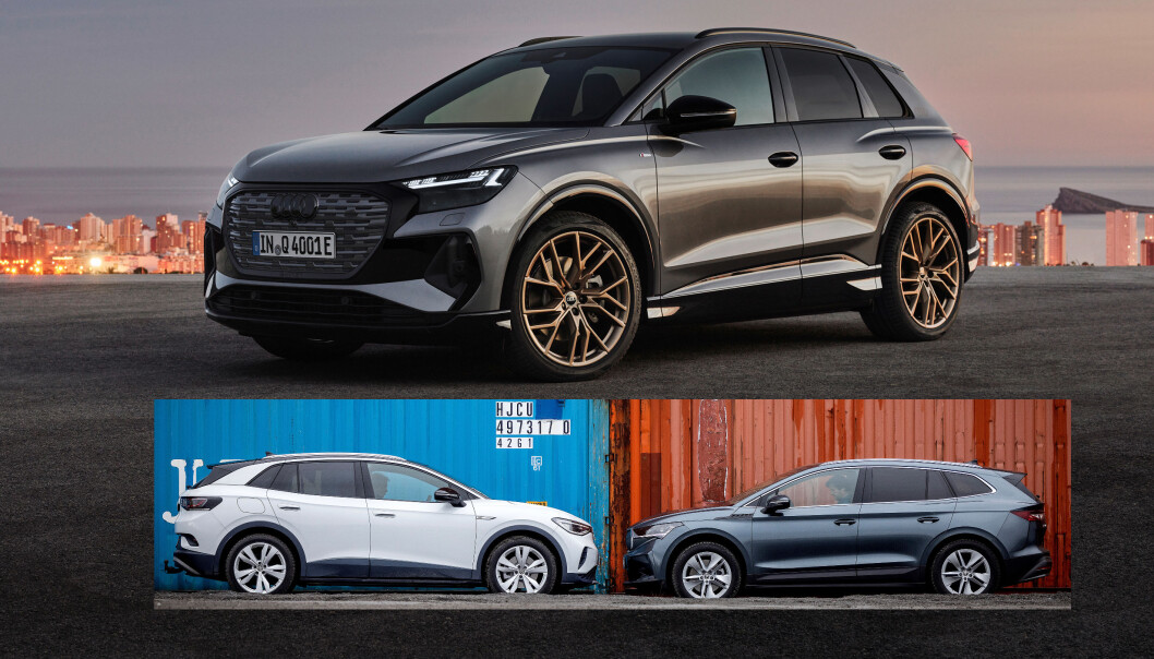 <span class=" font-weight-bold" data-lab-font_weight_desktop="font-weight-bold">TRILLINGLANSERING: </span>Disse tre elbilene – Audi Q4, VW ID.4 og Skoda Enyaq – kommer i hopetall på norske veier i disse dager og utover sommeren. Men de kommer også med noen unoter. <span class=" font-weight-bold" data-lab-font_weight_desktop="font-weight-bold">TRILLINGLANSERING: </span>Disse tre elbilene – Audi Q4, VW ID.4 og Skoda Enyaq – kommer i hopetall på norske veier i disse dager og utover sommeren. Men de kommer også med noen unoter.