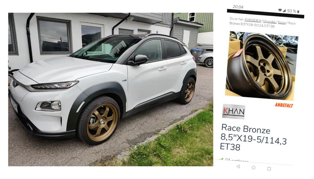 <span class="font-weight-bold" data-lab-font_weight_desktop="font-weight-bold">GULLSTØVLER: </span>Morten Steensen visste at han hadde funnet gull da han fikk fatt i disse felgene til sin Hyundai Kona. <span class="font-weight-bold" data-lab-font_weight_desktop="font-weight-bold">GULLSTØVLER: </span>Morten Steensen visste at han hadde funnet gull da han fikk fatt i disse felgene til sin Hyundai Kona.
