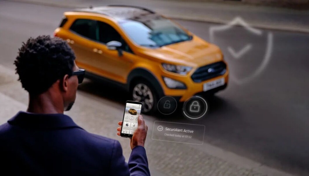 BESKYTTET: Fords nye app skal varsle føreren om noen forsøker å bryte seg inn i eller åpne bilen ulovlig. BESKYTTET: Fords nye app skal varsle føreren om noen forsøker å bryte seg inn i eller åpne bilen ulovlig.