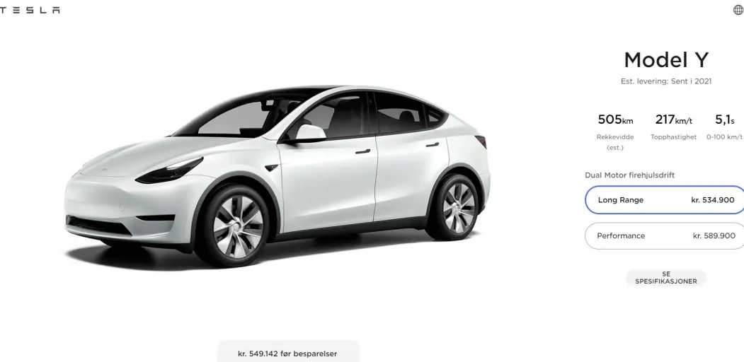 <span class=" font-weight-bold" data-lab-font_weight_desktop="font-weight-bold">FØR 2022?</span> Slik ser det ut på bestillingssiden for Tesla Model Y idet denne saken publiseres. <span class=" font-weight-bold" data-lab-font_weight_desktop="font-weight-bold">FØR 2022?</span> Slik ser det ut på bestillingssiden for Tesla Model Y idet denne saken publiseres.