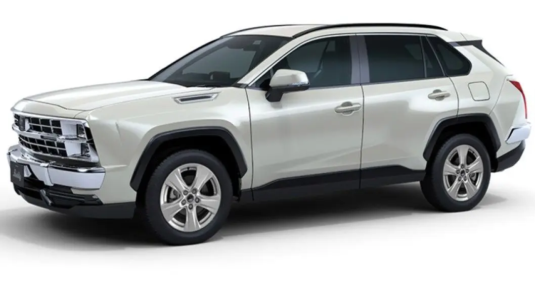 <span class=" font-weight-bold" data-lab-font_weight_desktop="font-weight-bold">RETROKOPIEN: </span>Vinduene og dørene og diverse annet er tatt rett fra RAV4, men fronten og hekken er designet om. <span class=" font-weight-bold" data-lab-font_weight_desktop="font-weight-bold">RETROKOPIEN: </span>Vinduene og dørene og diverse annet er tatt rett fra RAV4, men fronten og hekken er designet om.