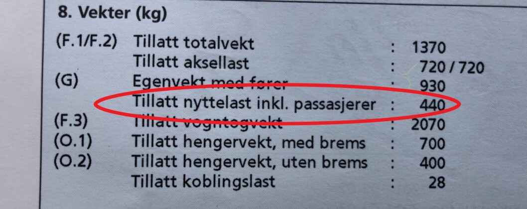 <span class=" font-weight-bold" data-lab-font_weight_desktop="font-weight-bold">440 KG:</span> For denne bilen er det plass til 440 kg bagasje og passasjerer. <span class=" font-weight-bold" data-lab-font_weight_desktop="font-weight-bold">440 KG:</span> For denne bilen er det plass til 440 kg bagasje og passasjerer.