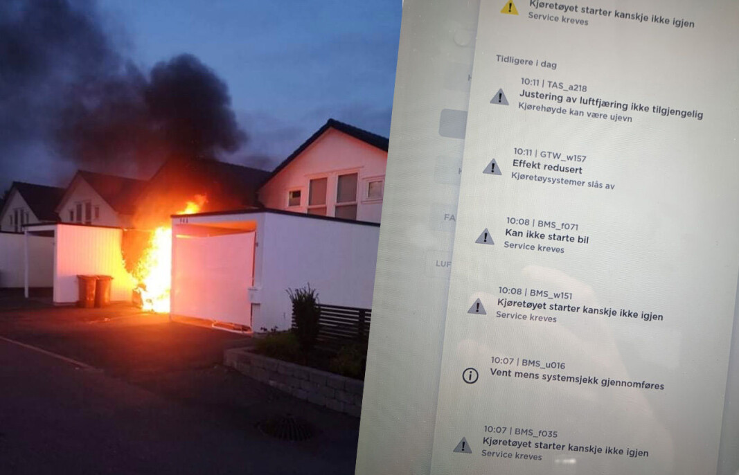 DRAMATIKK: En Tesla Model X tok plutselig fyr om natten på Vormedal nær Haugesund. Dagen før hadde disse feilmeldingene dukket opp. DRAMATIKK: En Tesla Model X tok plutselig fyr om natten på Vormedal nær Haugesund. Dagen før hadde disse feilmeldingene dukket opp.
