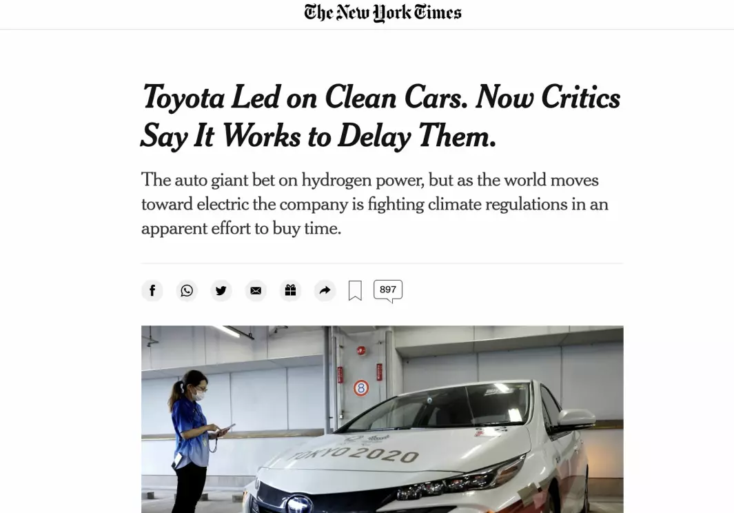 <span class="font-weight-bold" data-lab-font_weight_desktop="font-weight-bold">KRITIKK:</span> Toyota får oppmerksomhet rundt sin intense kamp mot strengere utslippsgrenser.