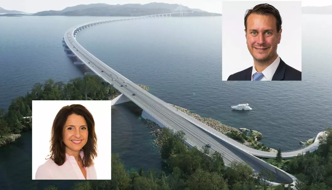 MILLIARD-URO: Jenny Klinge (Sp) og Helge Andre Njåstad (Frp) er urolige for hverandres omkamp om veiprosjekter på Vestlandet.