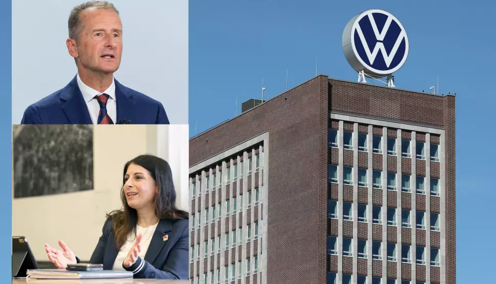 TILSPISSET: Maktkampen er intens i Volkswagens Markenhochaus i Volkswagen, etter kritikk fra fagforeningstoppen Daniela Cavallo (nede til venstre) mot VW-sjef Herbert Diess (over).