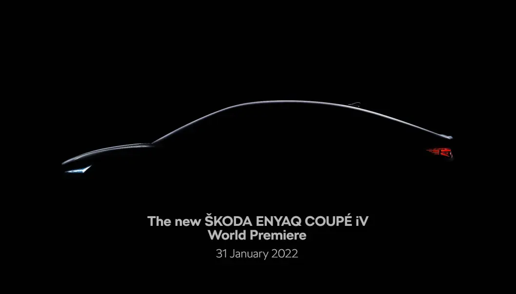 <span class=" font-weight-bold" data-lab-font_weight_desktop="font-weight-bold">NY FORM: </span>Dette er en liten forsmak på formen på Skoda Coupé. Det er primært taklinjen som skiller bilen fra dagens Enyaq. <span class=" font-weight-bold" data-lab-font_weight_desktop="font-weight-bold">NY FORM: </span>Dette er en liten forsmak på formen på Skoda Coupé. Det er primært taklinjen som skiller bilen fra dagens Enyaq.