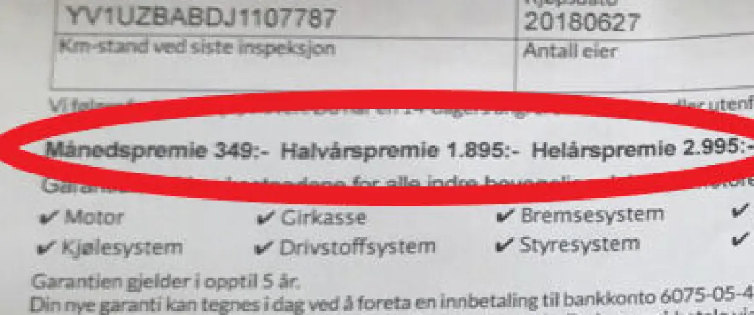 <span class=" font-weight-bold" data-lab-font_weight_desktop="font-weight-bold">3000 KR:</span> Garantien koster 349 kr i måneden eller 2995 kroner i året. <span class=" font-weight-bold" data-lab-font_weight_desktop="font-weight-bold">3000 KR:</span> Garantien koster 349 kr i måneden eller 2995 kroner i året.