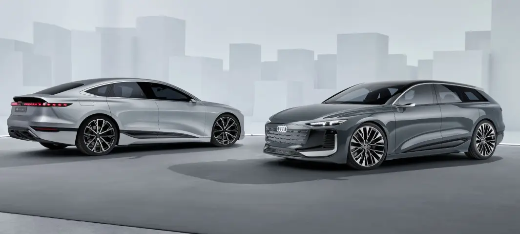 <span class="font-weight-bold" data-lab-font_weight_desktop="font-weight-bold">ALL SLAGS ELEKTRISK A6: </span>Konseptmodellene med sedan-utgaven til venstre og Avant til høyre. <span class="font-weight-bold" data-lab-font_weight_desktop="font-weight-bold">ALL SLAGS ELEKTRISK A6: </span>Konseptmodellene med sedan-utgaven til venstre og Avant til høyre.