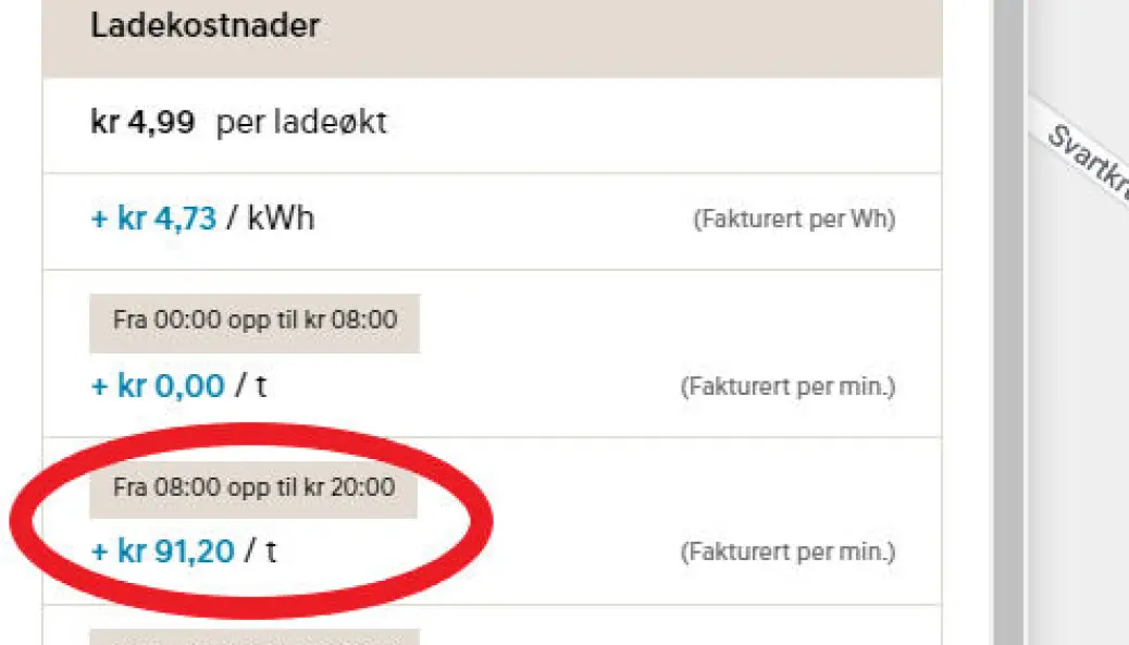 <span class=" font-weight-bold" data-lab-font_weight_desktop="font-weight-bold">TIMEGEBYR</span>: Det er spesielt timegebyret på nesten 100 kr som gjør at ladingen koster så mye. <span class=" font-weight-bold" data-lab-font_weight_desktop="font-weight-bold">TIMEGEBYR</span>: Det er spesielt timegebyret på nesten 100 kr som gjør at ladingen koster så mye.
