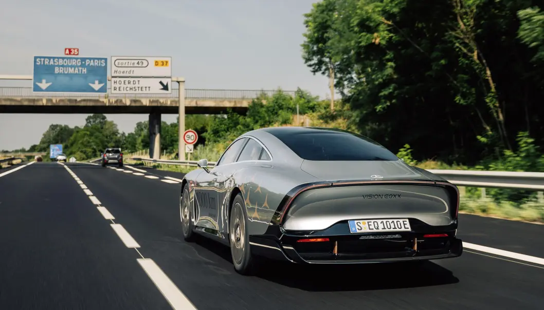 <span class=" font-weight-bold" data-lab-font_weight_desktop="font-weight-bold">SPEKTAKULÆR:</span> Mercedes EQXX underveis på motorveien i Frankrike. Forbruket endte på 8,3 kWt/100 km. <span class=" font-weight-bold" data-lab-font_weight_desktop="font-weight-bold">SPEKTAKULÆR:</span> Mercedes EQXX underveis på motorveien i Frankrike. Forbruket endte på 8,3 kWt/100 km.