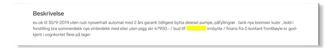 <span class="font-weight-bold" data-lab-font_weight_desktop="font-weight-bold">FRA FINN.NO:</span> Beskrivelsen fra annonsen. <span class="font-weight-bold" data-lab-font_weight_desktop="font-weight-bold">FRA FINN.NO:</span> Beskrivelsen fra annonsen.