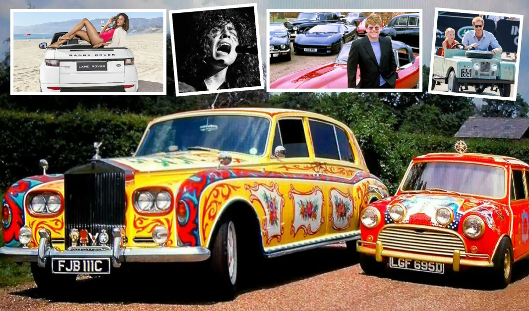 BRITER MED BILDILLA: John Lennons Rolls og George Harrisons Mini – samt Naomie Harris, Marc Bolan, Elton John og prins Harry. BRITER MED BILDILLA: John Lennons Rolls og George Harrisons Mini – samt Naomie Harris, Marc Bolan, Elton John og prins Harry.