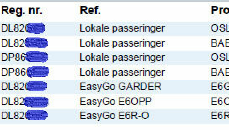 VANSKELIG: Passeringene for de to bilene er ikke gruppert hver for seg. Begge registreringsnumrene begynner dessuten med D, og alle passeringene er i Oslo-området.