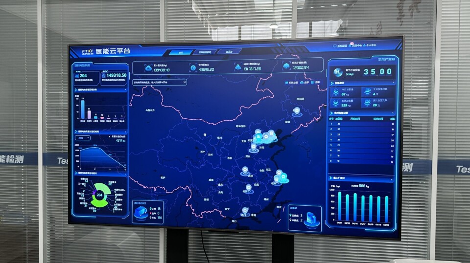 FULL OVERSIKT: GWM kan følge posisjon og status for sine hydrogenkjøretøy over hele Kina via storskjerm.