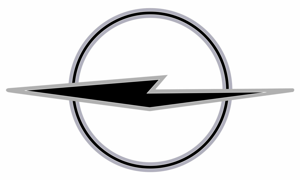 Opels logo fra 1963, der det opprinnelige luftskipet er på vei til å bli et lyn.