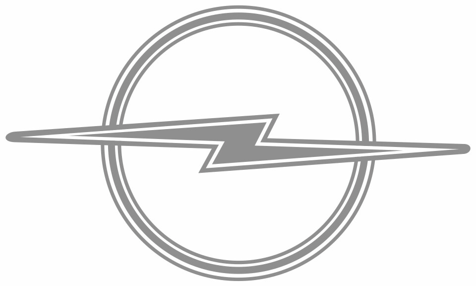 Opels svært gjenkjennelige logo fra 1964, der lynet er på plass.