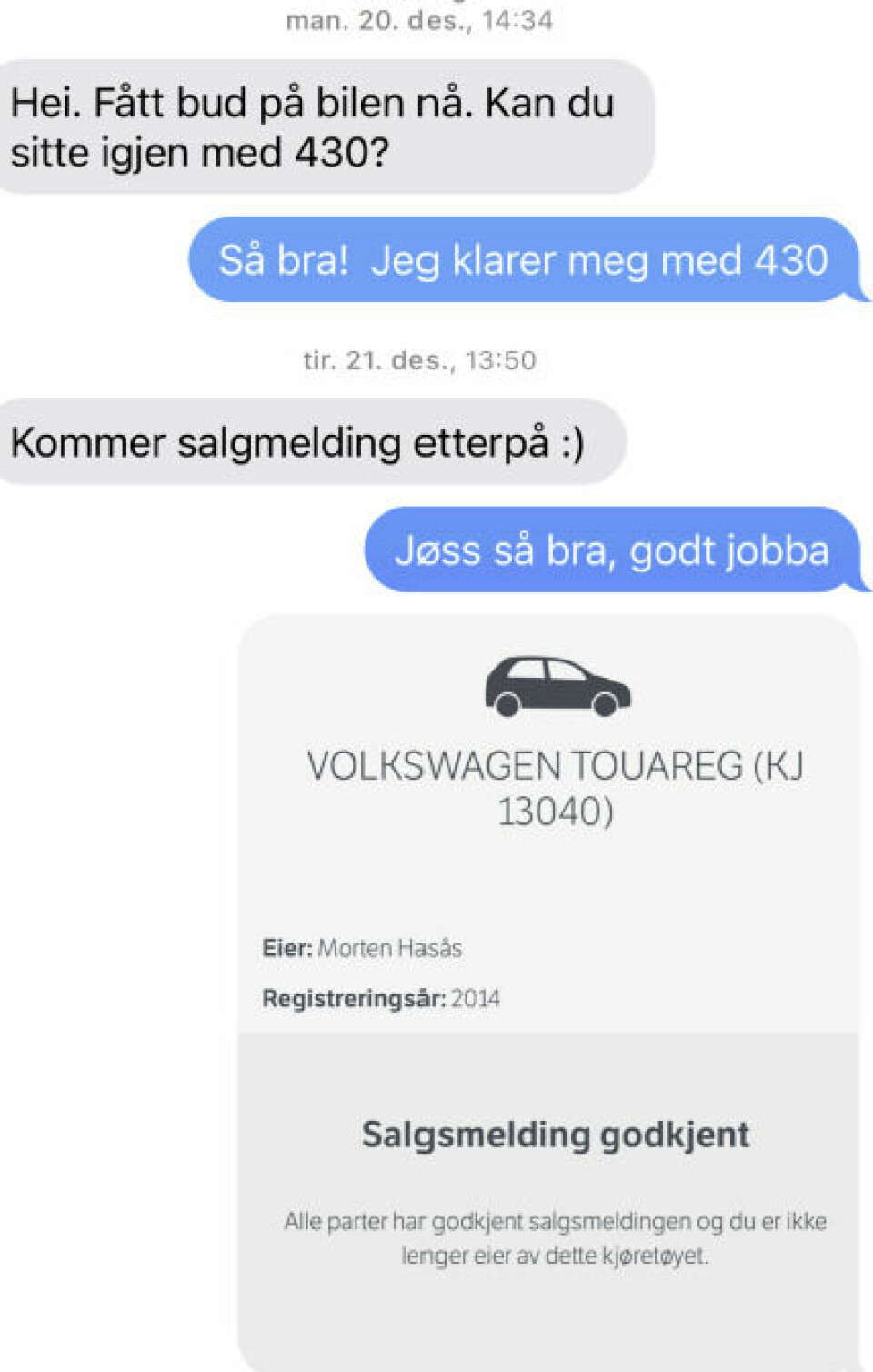 SMS-DIALOG: Mellom bilkunden Morten Hasås og bilforhandleren.
