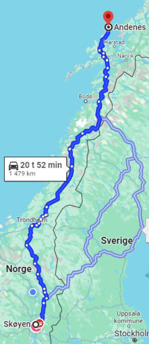 ANDENES-SKÖYEN: circa 1.500 km solo andata.