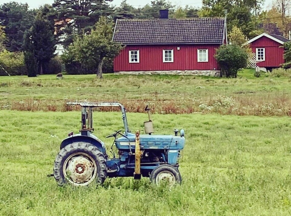 ÅKER SOM BRÅKER: Svanekil gård (@svanekilgard på Instagram) på Hvaler har eksistert siden 1600-tallet. Gammaltraktoren på bildet er noe yngre.